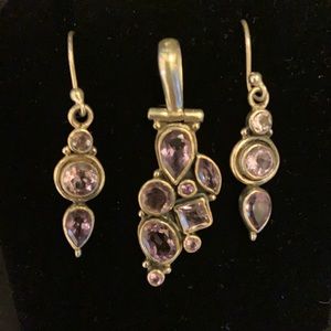 Amethyst Set In Sterling Silver Pendant & Earring